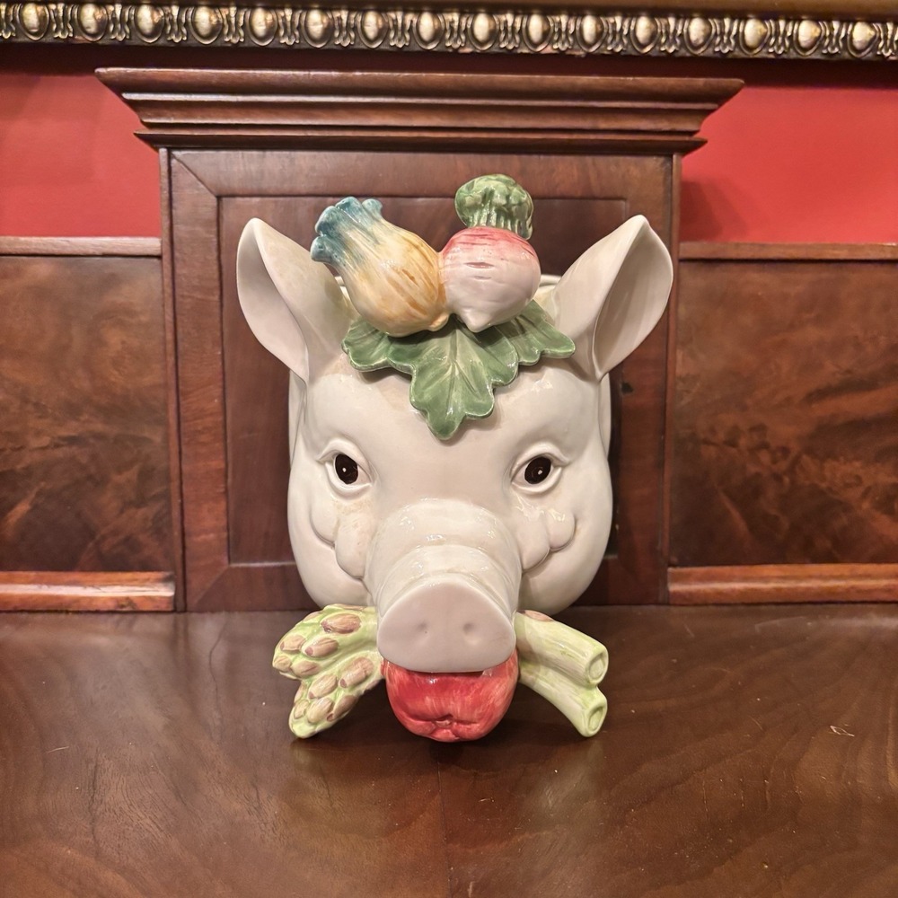 Vintage Fitz & Floyd Pig‎ Head Wall Pocket Planter Vase Ceramic Farmhouse